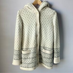 L.L. Bean Nordic Fair Isle Wool Blend Cardigan with Hoodie Cozy Cabincore NWOT